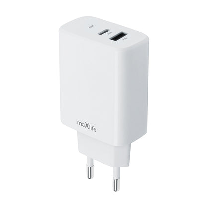 Carregador de Rede MaXlife MXTC-10-30AC, 30W, 3A, 1 x USB-A - 1 x USB-C, Branco 