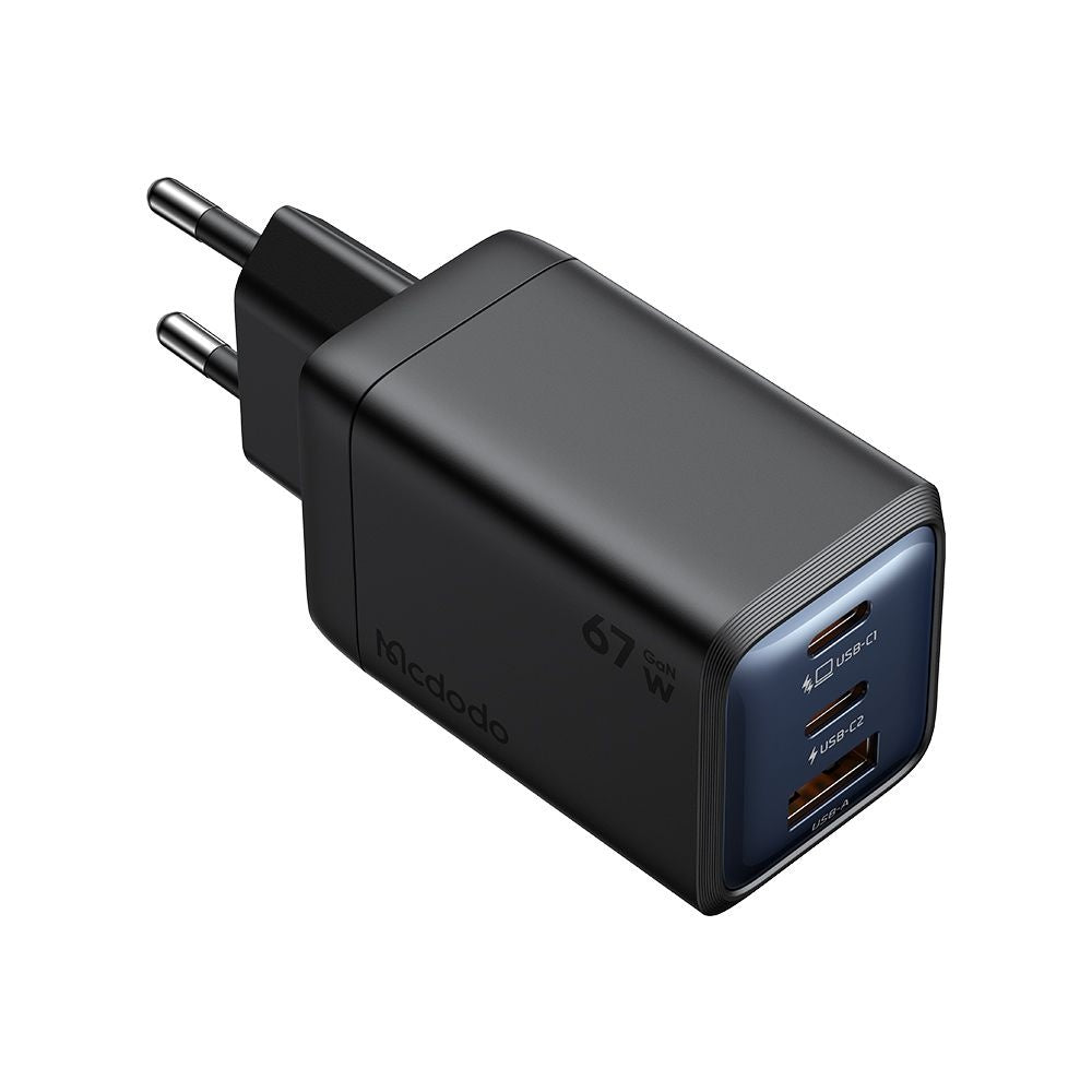 Carregador de Rede McDodo CH-0970 Gana Mini, 67W, 3A, 1 x USB-A - 2 x USB-C, Preto