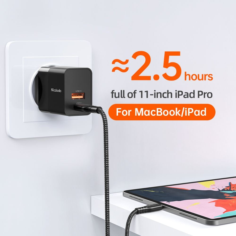 Carregador de Rede McDodo CH-1951 Hydrogen, 20W, 3A, 1 x USB-A - 1 x USB-C, Preto