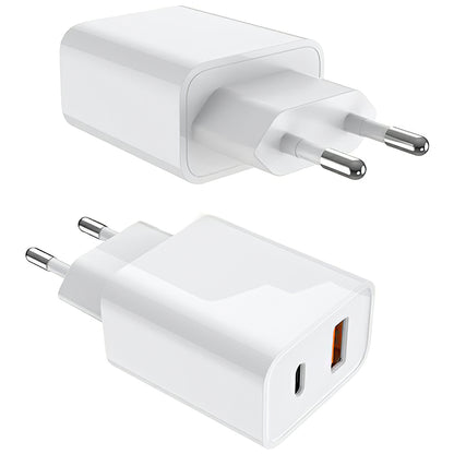 Carregador de rede Prestico F11, 20W, 3A, 1 x USB-A - 1 x USB-C, branco 