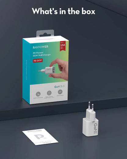 Carregador de Rede RavPower RP-PC1056, 30W, 3A, 1 x USB-C, Branco