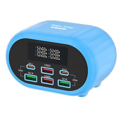 Carregador de Estação Relife RL-309U, 72W, 5A, 2 x USB-C - 4 x USB-A, Azul