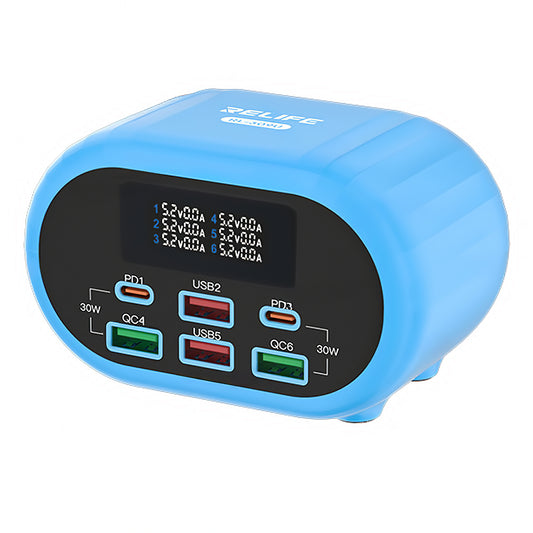 Carregador de Estação Relife RL-309U, 72W, 5A, 2 x USB-C - 4 x USB-A, Azul