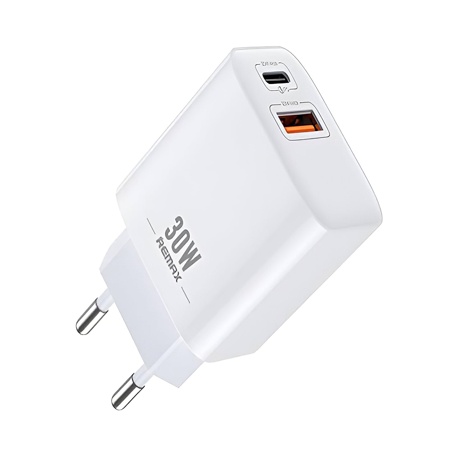 Carregador de rede Remax RP-U82, 30W, 3A, 1 x USB-A - 1 x USB-C, branco 