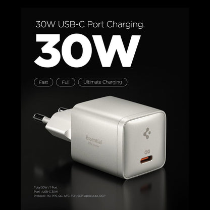 Carregador de Rede Spigen EE301EU Essential, 30W, 3A, 1 x USB-C, Cinzento Titânio ACH10448