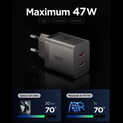 Carregador de Rede Spigen EE472EU Essential, 47W, 3A, 2 x USB-C, Cinzento ACH10450