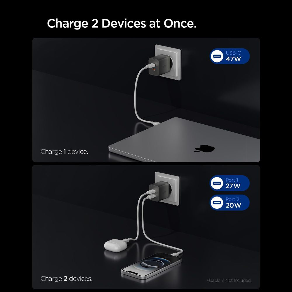 Carregador de Rede Spigen EE472EU Essential, 47W, 3A, 2 x USB-C, Cinzento ACH10450