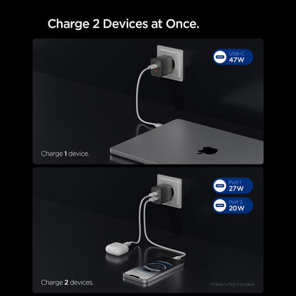 Carregador de Rede Spigen EE472EU Essential, 47W, 3A, 2 x USB-C, Cinzento ACH10450