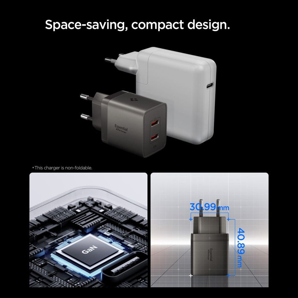 Carregador de Rede Spigen EE472EU Essential, 47W, 3A, 2 x USB-C, Cinzento ACH10450