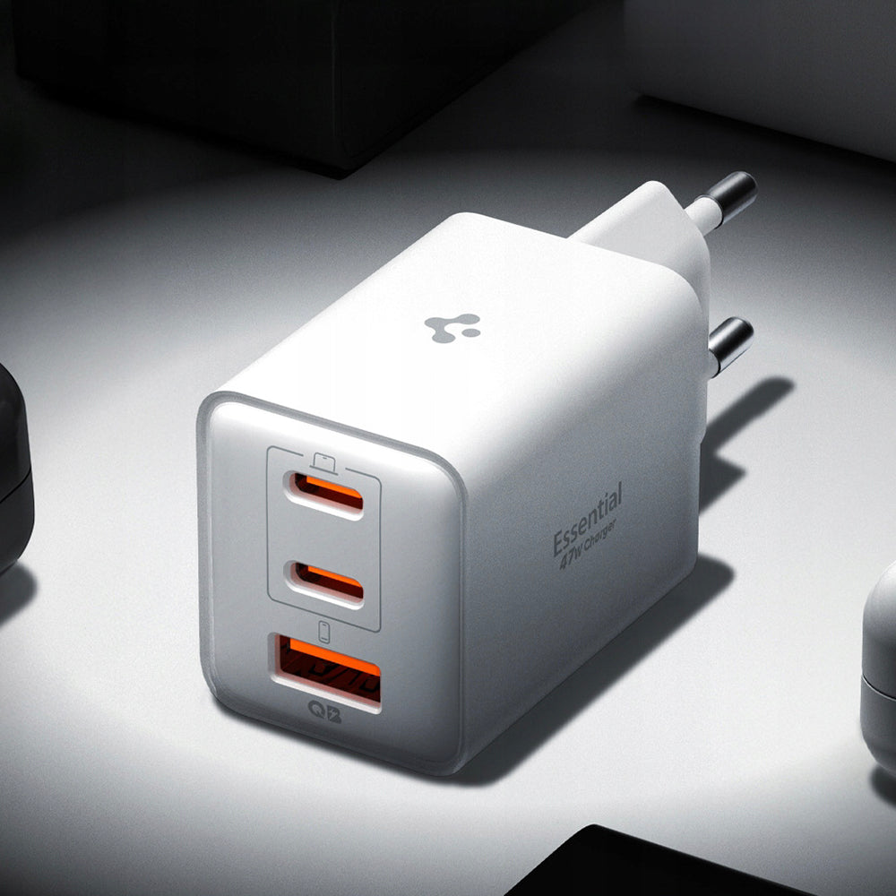Carregador de Rede Spigen EE473EU Essential, 47W, 3A, 1 x USB-A - 2 x USB-C, Branco ACH09464