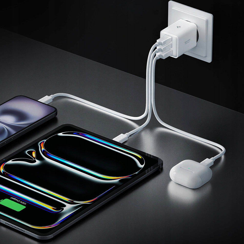 Carregador de Rede Spigen EE473EU Essential, 47W, 3A, 1 x USB-A - 2 x USB-C, Branco ACH09464