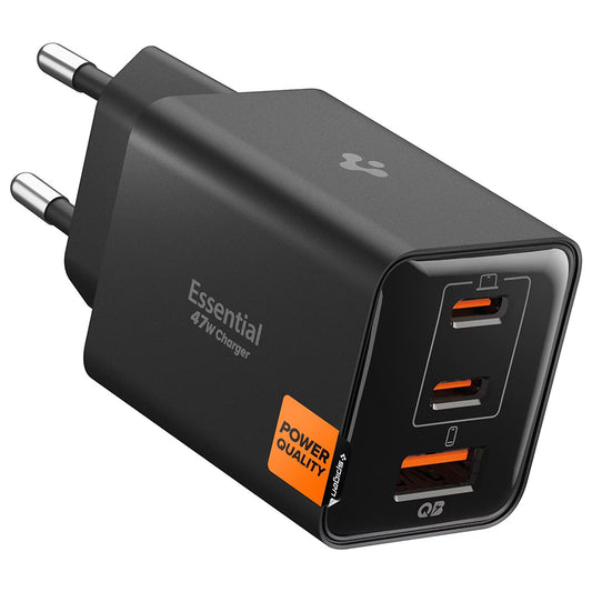 Spigen EE473EU Essential Network Charger, 47W, 3A, 1 x USB-A - 2 x USB-C, Black ACH09465