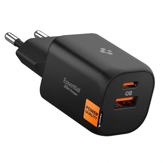 Carregador de Rede Spigen Essential, 35W, 3A, 1 x USB-A - 1 x USB-C, Preto