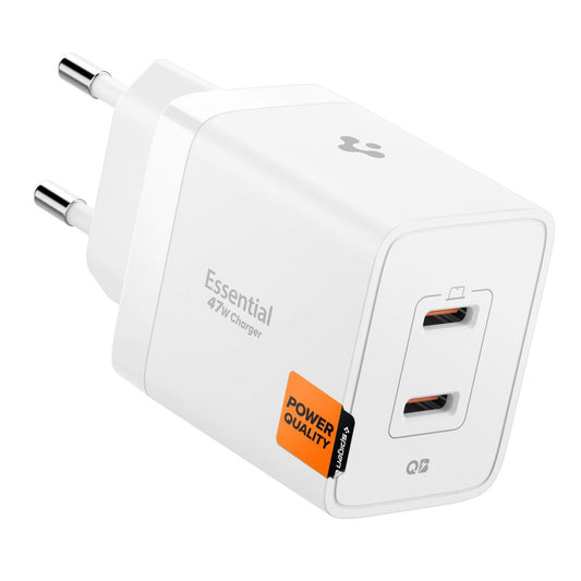 Carregador de Rede Spigen Essential, 47W, 3A, 2 x USB-C, Branco
