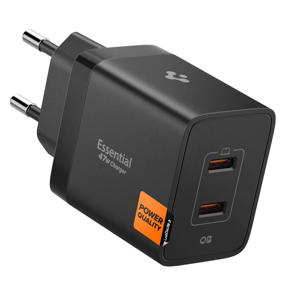 Carregador de Rede Spigen Essential, 47W, 3A, 2 x USB-C, Preto