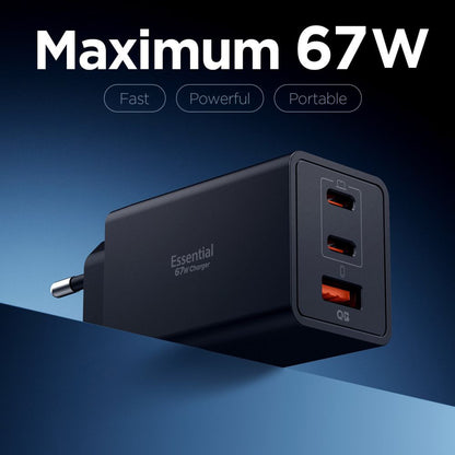 Carregador de Rede Spigen Essential, 67W, 3.25A, 1 x USB-A - 2 x USB-C, Preto