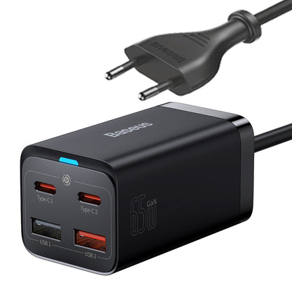 Carregador de rede Baseus GaN3 Pro USB-C com cabo, 65W, 3A, 2 x USB-A - 2 x USB-C, preto CCGP04010101