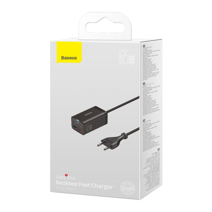 Carregador de rede Baseus GaN3 Pro USB-C com cabo, 65W, 3A, 2 x USB-A - 2 x USB-C, preto CCGP04010101