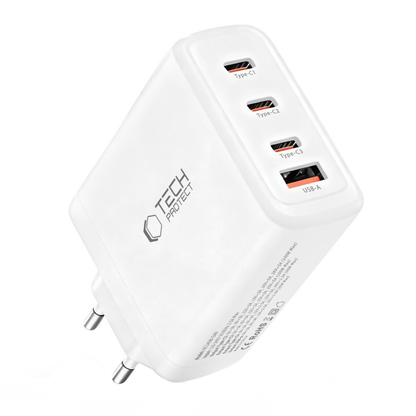 Carregador de Rede Tech-Protect NC140W-GAN, 140W, 5A, 1 x USB-A - 3 x USB-C, Branco