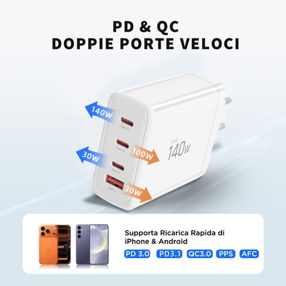Carregador de Rede Tech-Protect NC140W-GAN, 140W, 5A, 1 x USB-A - 3 x USB-C, Branco