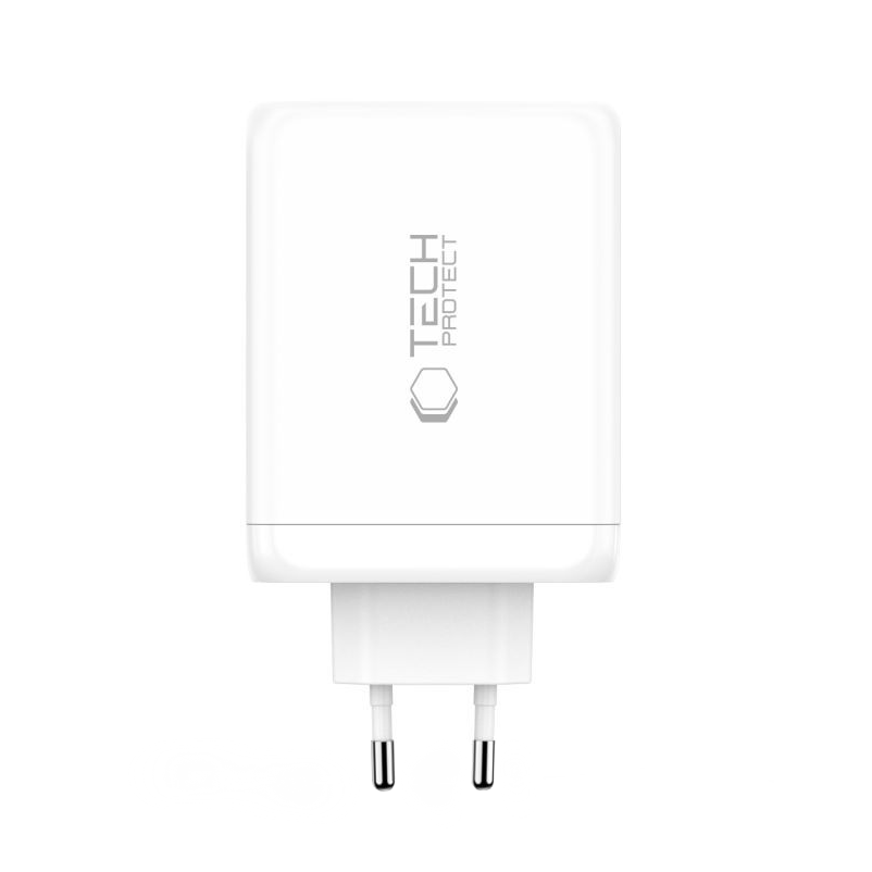 Carregador de Rede Tech-Protect NC200W-GAN, 200W, 5A, 1 x USB-A - 3 x USB-C, Branco