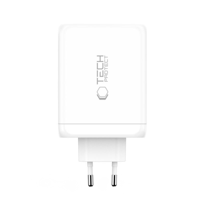 Carregador de Rede Tech-Protect NC200W-GAN, 200W, 5A, 1 x USB-A - 3 x USB-C, Branco