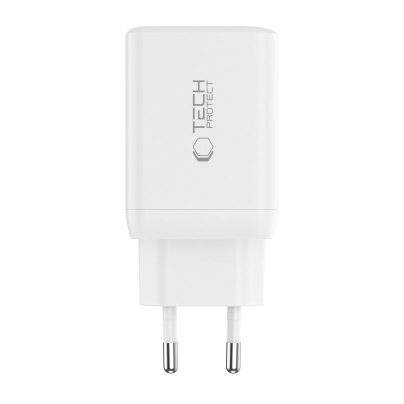 Carregador de rede Tech-Protect NC45W, 45W, 3A, 2 x USB-C, branco 