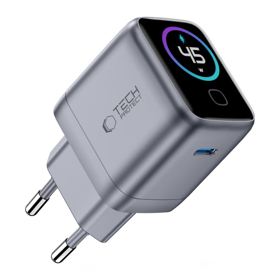 Carregador de Rede Tech-Protect NC45W Display, 45W, 3A, 1 x USB-C, Cinzento