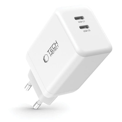 Carregador de rede Tech-Protect NC45W, 45W, 3A, 2 x USB-C, branco 