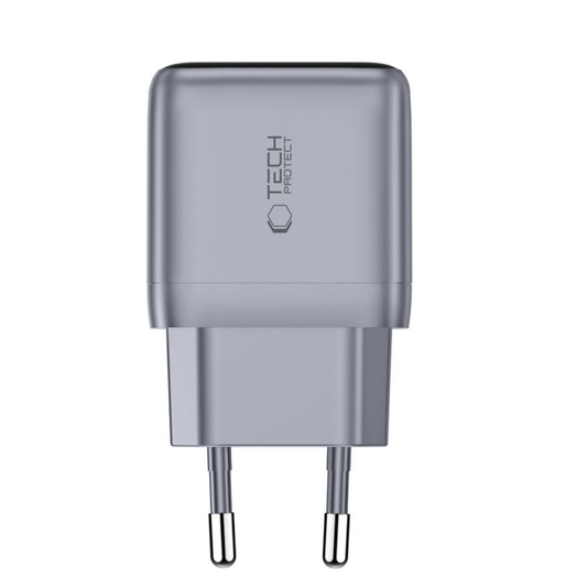 Carregador de Rede Tech-Protect NC45W Display, 45W, 3A, 1 x USB-C, Cinzento