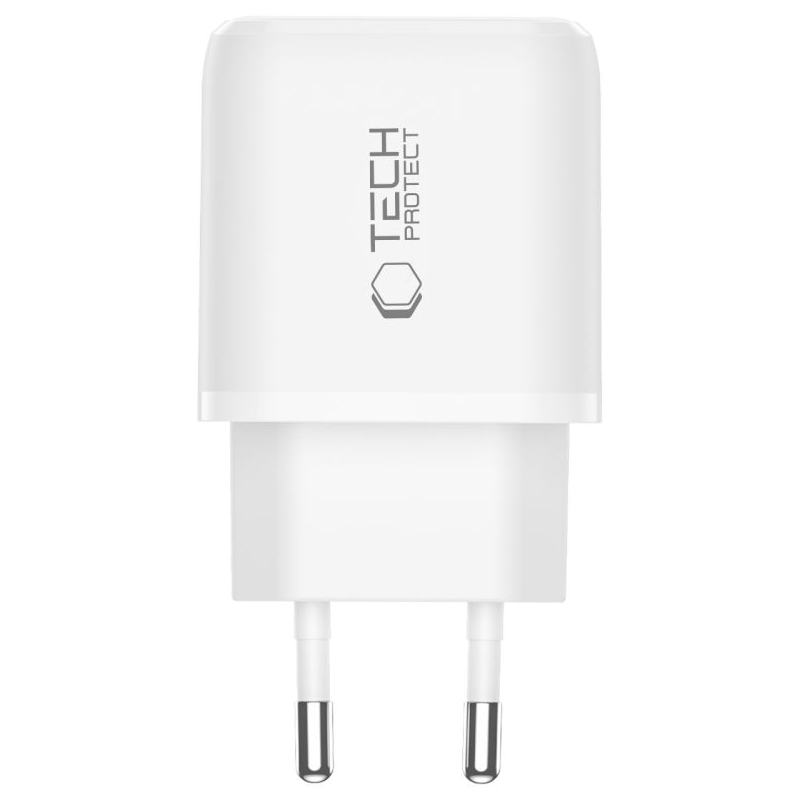 Carregador de Rede Tech-Protect NCA45W, 45W, 3A, 1 x USB-A - 1 x USB-C, Branco