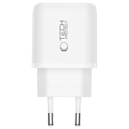 Carregador de Rede Tech-Protect NCA45W, 45W, 3A, 1 x USB-A - 1 x USB-C, Branco