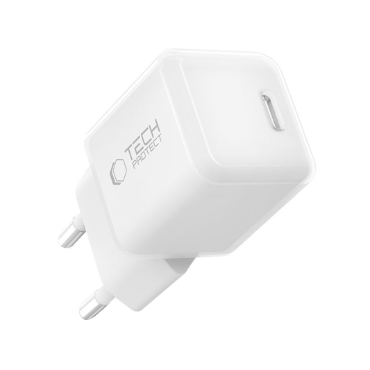 Carregador de Rede Tech-Protect NCM25, 25W, 3A, 1 x USB-C, Branco