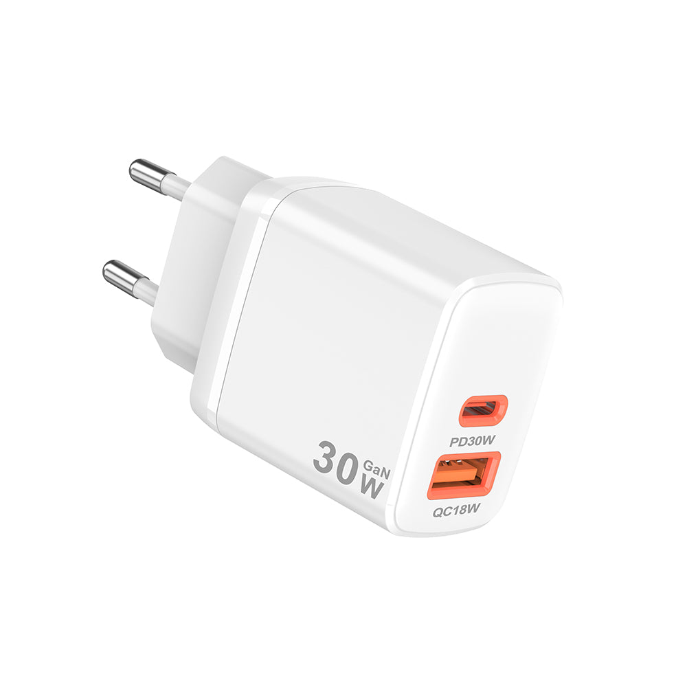 Carregador de Rede Techsuit CH1 Duonix, 30W, 3A, 1 x USB-A - 1 x USB-C, Branco