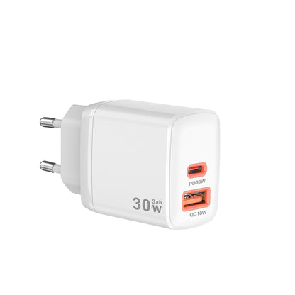 Carregador de Rede Techsuit CH1 Duonix, 30W, 3A, 1 x USB-A - 1 x USB-C, Branco
