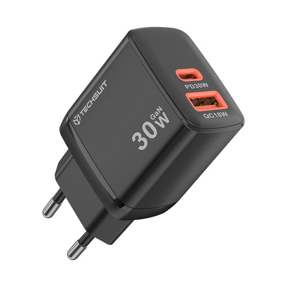 Carregador de Rede Techsuit CH1 Duonix, 30W, 3A, 1 x USB-A - 1 x USB-C, Preto
