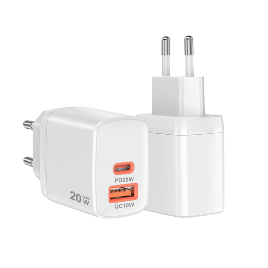 Carregador de Rede Techsuit CH2 Duonix, 20W, 3A, 1 x USB-A - 1 x USB-C, Branco