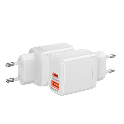 Carregador de Rede Techsuit CH2 Duonix, 20W, 3A, 1 x USB-A - 1 x USB-C, Branco