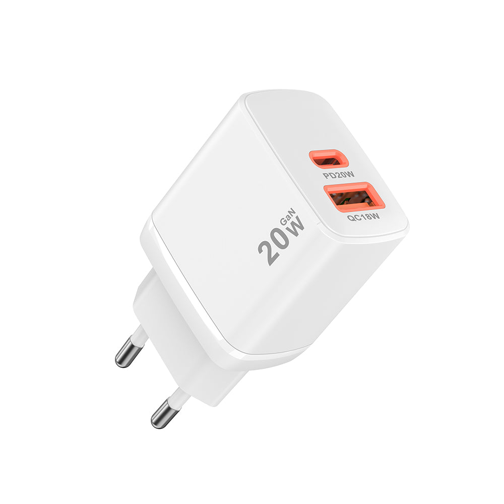 Carregador de Rede Techsuit CH2 Duonix, 20W, 3A, 1 x USB-A - 1 x USB-C, Branco