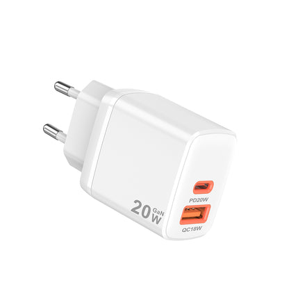 Carregador de Rede Techsuit CH2 Duonix, 20W, 3A, 1 x USB-A - 1 x USB-C, Branco
