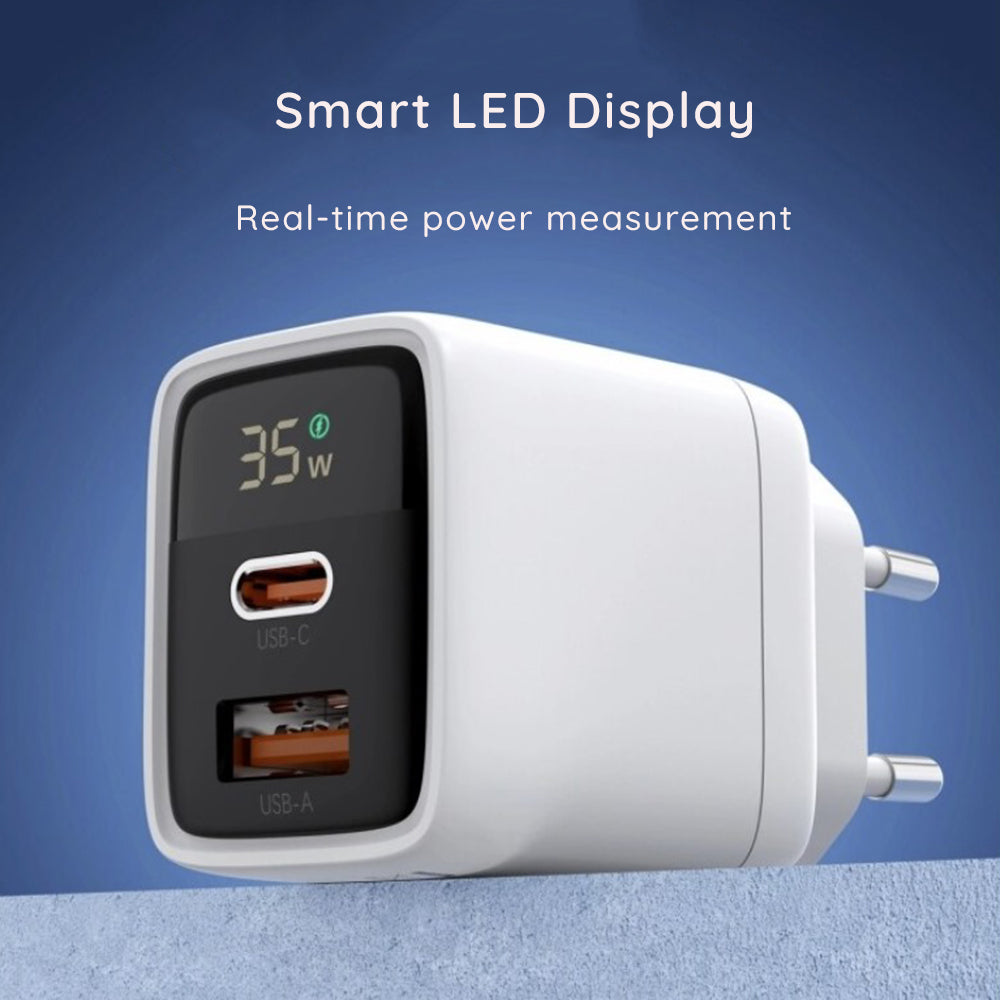 Carregador de Rede Techsuit CH3 LEDChargX Display, 35W, 3A, 1 x USB-A - 1 x USB-C, Preto