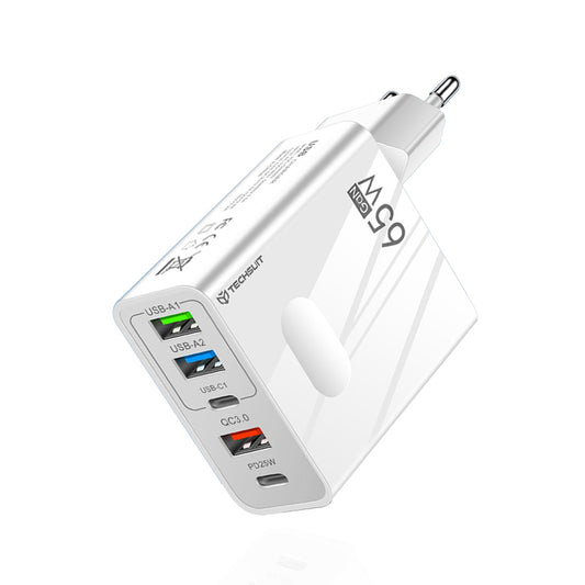 Carregador de Rede Techsuit CHC1 PentaXPower, 25W, 3A, 3 x USB-A - 2 x USB-C, Branco
