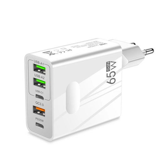 Carregador de Rede Techsuit CHC1 PentaXPower, 25W, 3A, 3 x USB-A - 2 x USB-C, Branco