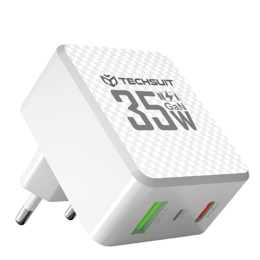 Carregador de Rede Techsuit CHPD173 Tiny, 35W, 3A, 1 x USB-A - 1 x USB-C, Branco