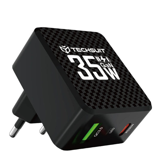 Carregador de Rede Techsuit CHPD173 Tiny, 35W, 3A, 1 x USB-A - 1 x USB-C, Preto