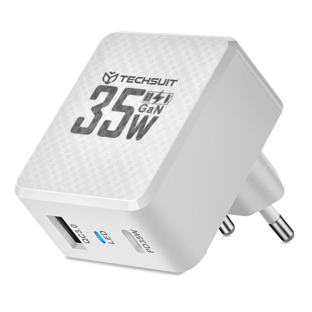 Carregador de Rede Techsuit CHPD173 Tiny, 35W, 3A, 1 x USB-A - 1 x USB-C, Branco