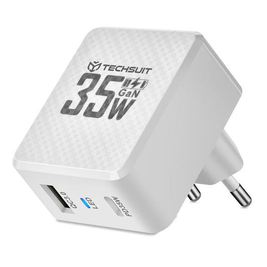 Carregador de Rede Techsuit CHPD173 Tiny, 35W, 3A, 1 x USB-A - 1 x USB-C, Branco