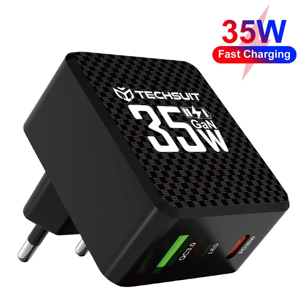Carregador de Rede Techsuit CHPD173 Tiny, 35W, 3A, 1 x USB-A - 1 x USB-C, Preto