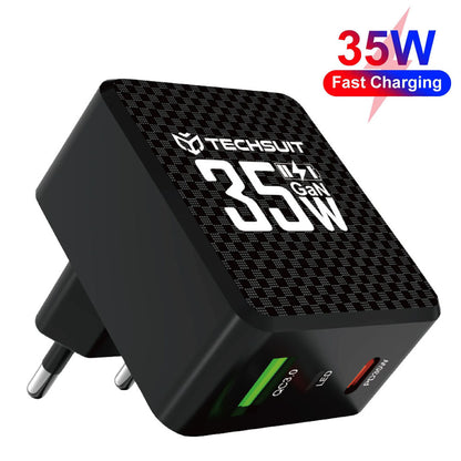 Carregador de Rede Techsuit CHPD173 Tiny, 35W, 3A, 1 x USB-A - 1 x USB-C, Preto