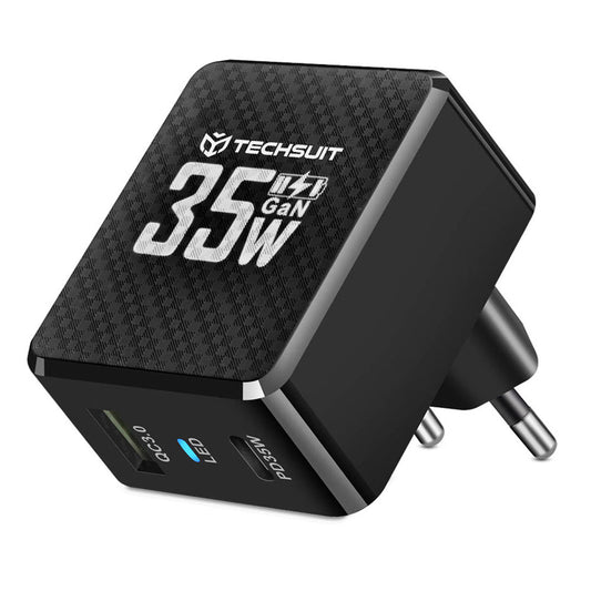 Carregador de Rede Techsuit CHPD173 Tiny, 35W, 3A, 1 x USB-A - 1 x USB-C, Preto